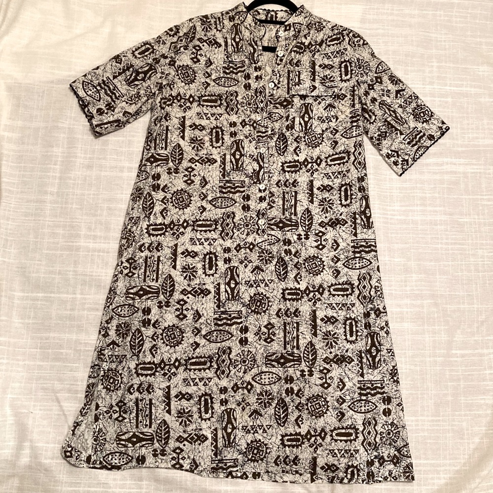 Vintage 60’s Tribal Print Sleeved A Line Dress